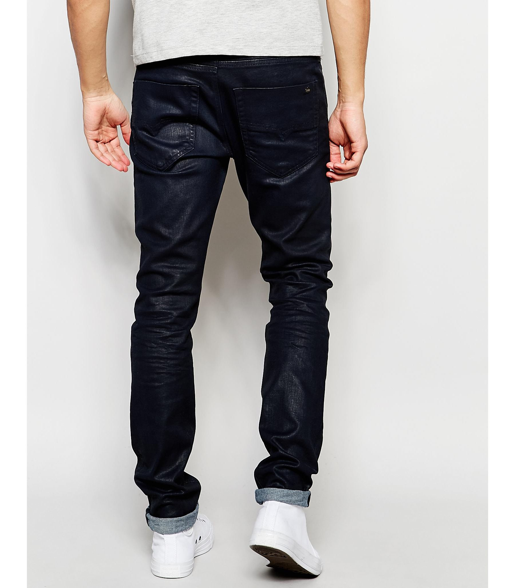 Lyst Diesel Jeans Tepphar 84bf Skinny Fit Stretch Coated Navy in Blue